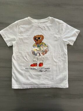 Ralph Lauren Kids White Polo Bear Tee with Tropical Shirt and Red Shoes Sz 5/6